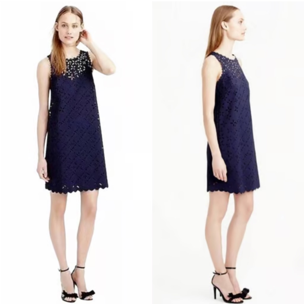 J.Crew Navy Laser Cut Eyelet Cocktail Dress. Size 2p.